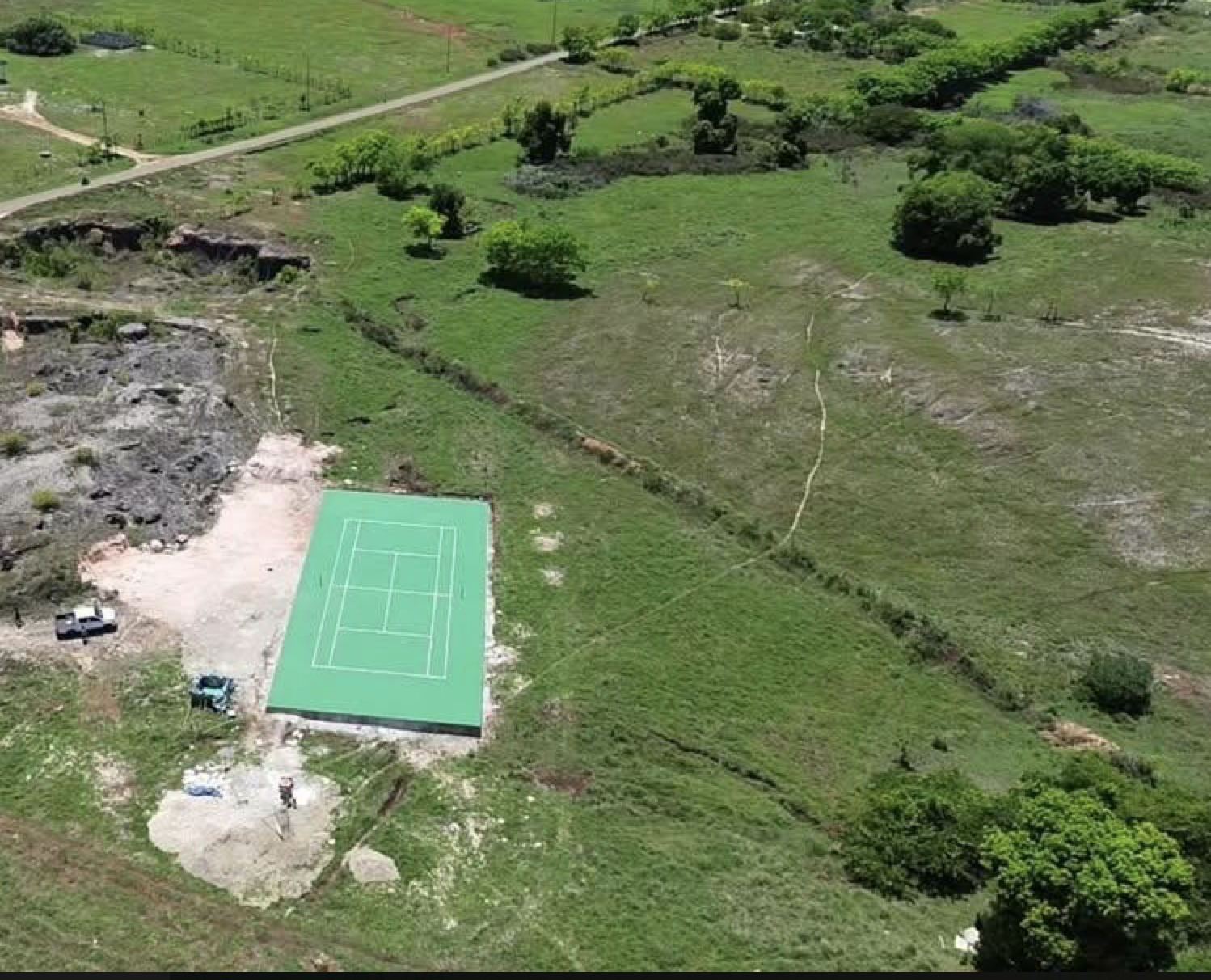 Tennis court on the estate, seen from the air