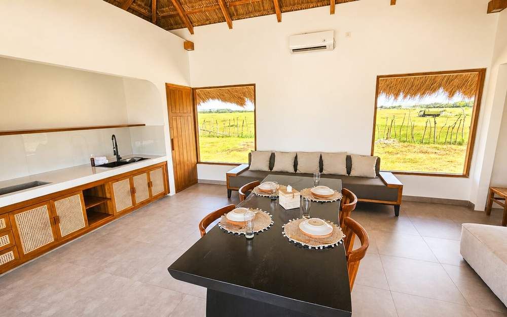 Living room and kitchen of one of the villas